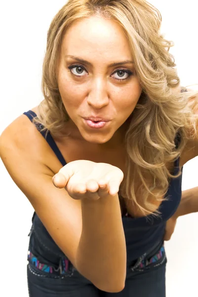 Beautiful  Woman giving an air kiss — Stock Photo, Image