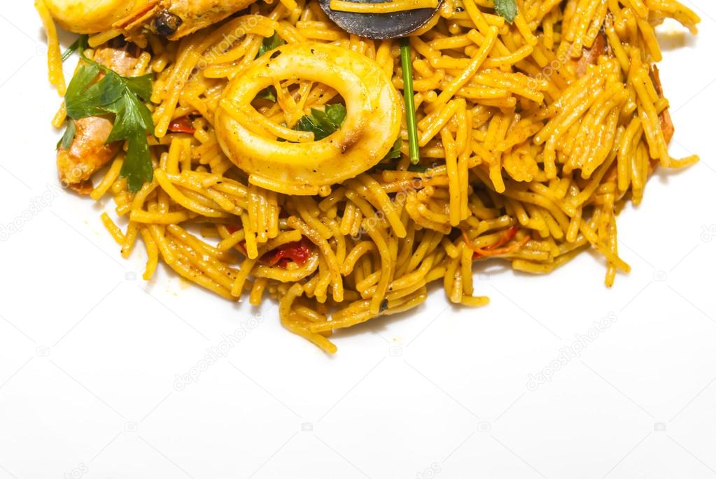 Fideua noodles with seafood, Mediterranean cuisine