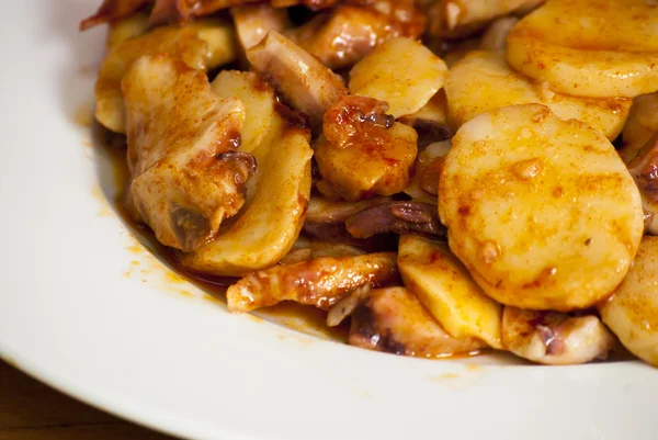 Octopus met paprika op een witte plaat, ook bekend als Galicische oc — Stockfoto