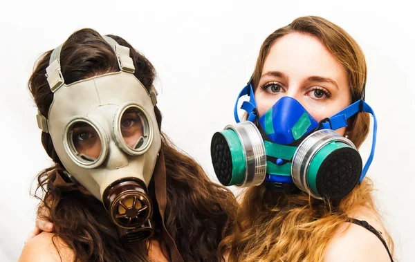 Two beautiful women with gas mask — Stock Photo, Image