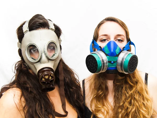 Two beautiful women with gas mask — Stock Photo, Image