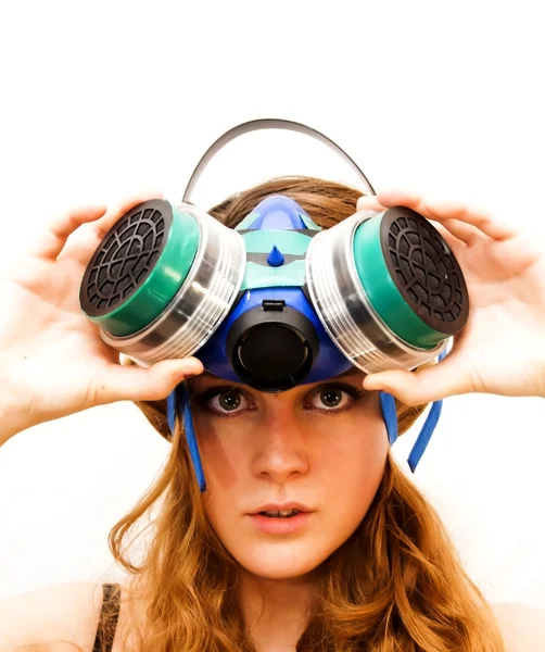 Portrait of Beautiful Young Woman with gas mask — Stock Photo, Image