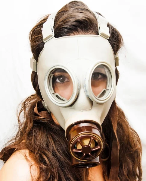 Portrait of Beautiful Young Woman with gas mask — Stock Photo, Image