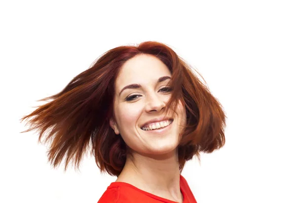 Vacker Haired kvinna skakar hennes hår — Stockfoto