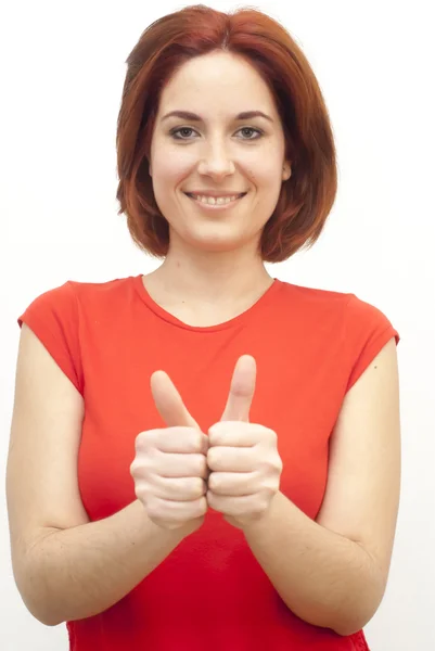 Bella donna dai capelli con il pollice verso l'alto — Foto Stock