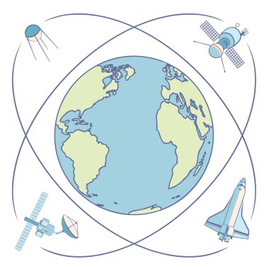 Uzayda Dünya'ya. Uydular ve Dünya yörüngesinde spacecrafts.