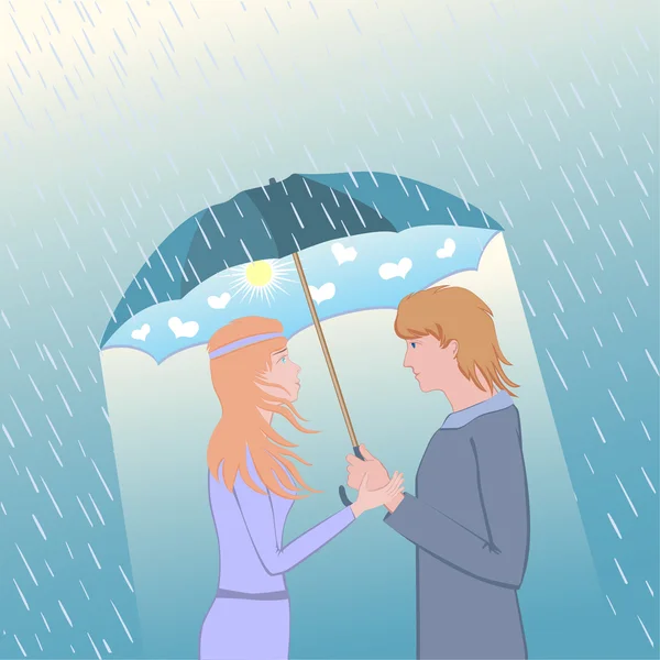 Couple sous parapluie — Image vectorielle