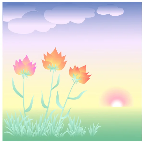 Blommor i gryningen — Stock vektor