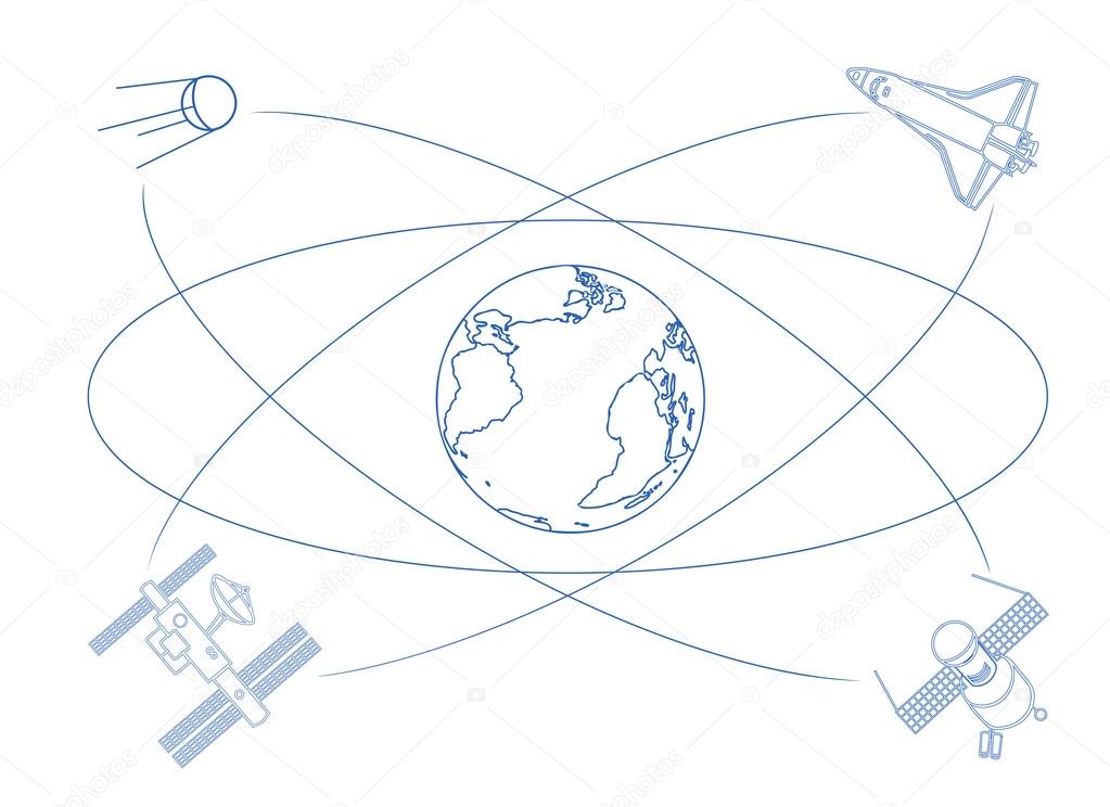 Satellites orbiting Earth, taking pictures, relaying communications, broadcasting locations.