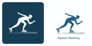 Hız Pateni 'nin stilize amblemi. Dinamik patenci siluetleri hareket halinde. Karşıt minimalist tasarım atletik duruşu, kış sporlarında hareketi vurgular. Spor oyunları logoları ve simgeler için ideal.