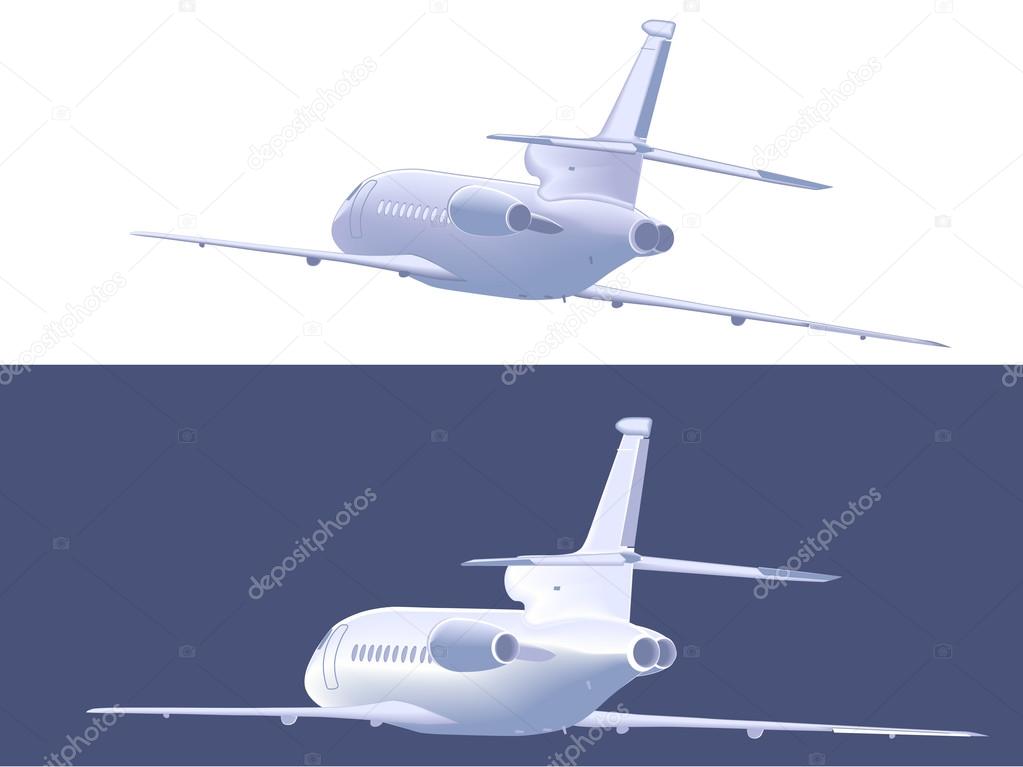 Flying small airliner. Rear  view. Vector illustration.