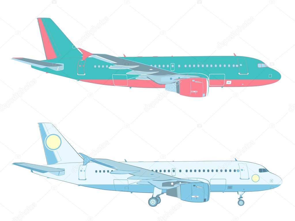 vector drawing of an airbus on white background with and without