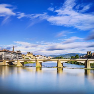 Ponte alle Grazie bridge on Arno river, sunset landscape. Floren