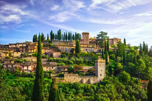 Ortaçağ Köyünün Siluetini Hecele Perugia Umbria Talya Avrupa — Stok fotoğraf