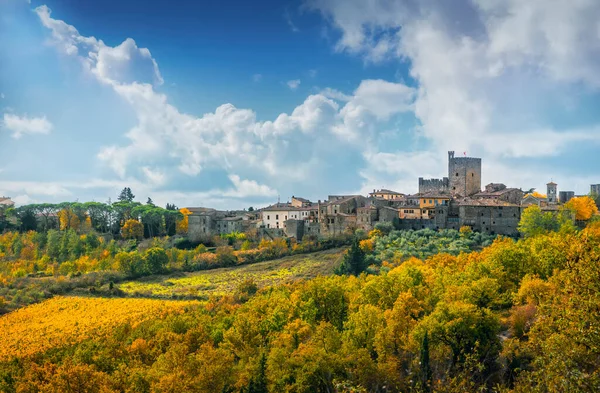 Castellina Chianti Dorp Wijngaard Herfst Gebladerte Toscane Italië Europa — Stockfoto