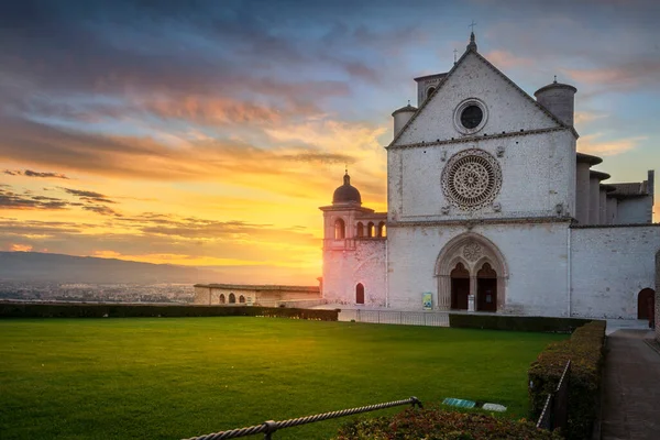 Assisi San Francesco Sint Franciscus Basiliek Bij Zonsondergang Perugia Umbrië — Stockfoto