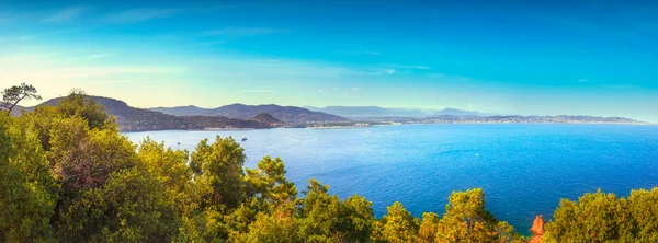 Cannes Napoule Panoramatický Výhled Moře Záliv Jachty Čluny Theoule Sur — Stock fotografie
