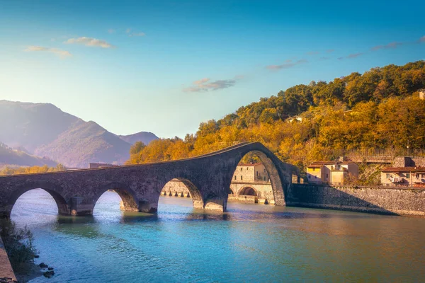 Bridge Devil Ponte Della Maddalena Historic Landmark Garfagnana Autumn Serchio — Stock Photo, Image