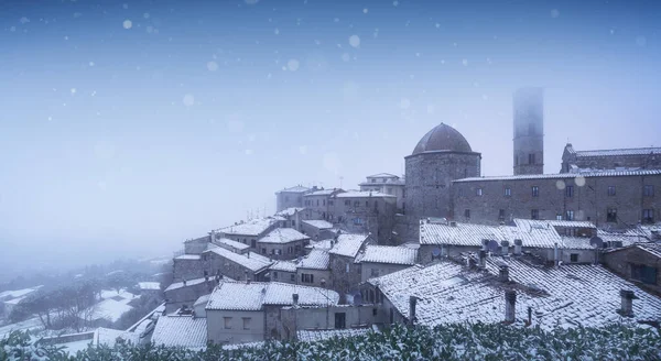 Volterra Villaggio Durante Una Nevicata Inverno Provincia Pisa Toscana Italia — Foto Stock