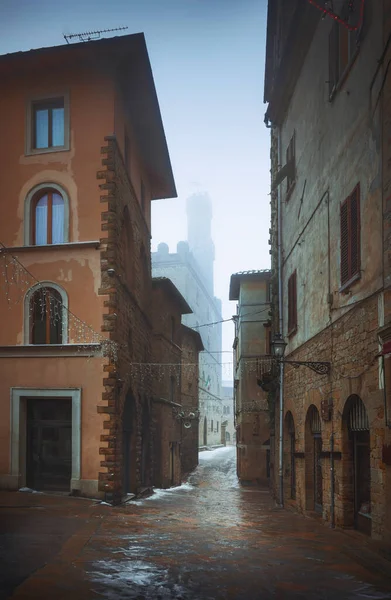 Volterra Παλιά Πόλη Κατά Διάρκεια Μιας Χιονοπτώσεις Χειμώνα Επαρχία Πίζας — Φωτογραφία Αρχείου