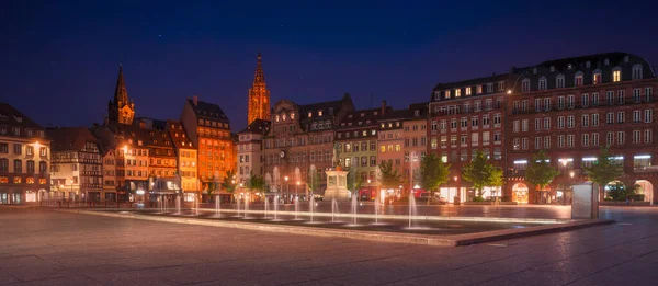Estrasburgo Ebening Céntrica Plaza Kleber Fuente Centro Catedral Fondo Alsacia — Foto de Stock