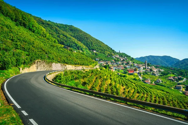 Silnice Prosecco Víno Vinice Vesnice Santo Stefano Místo Unesco Valdobbiadene — Stock fotografie