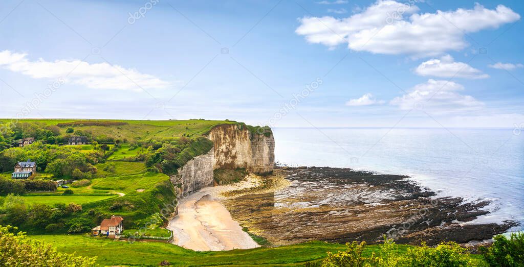 Vaucottes beach and cliffs. Etretat and Fecamp, Normandy, France, Europe
