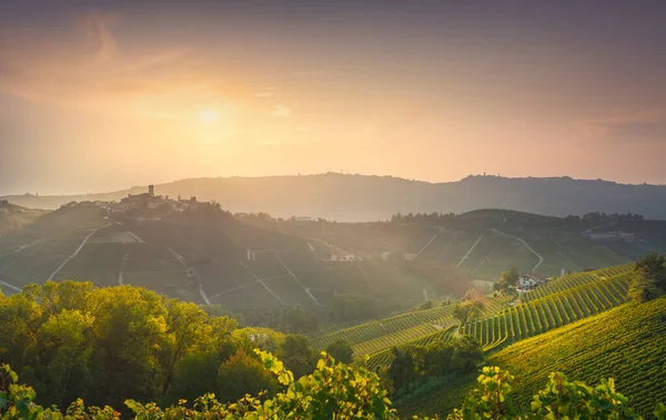 Langhe Vineyards Landscape Castiglione Falletto Village Panorama Sunset Unesco Site — Stock Photo, Image
