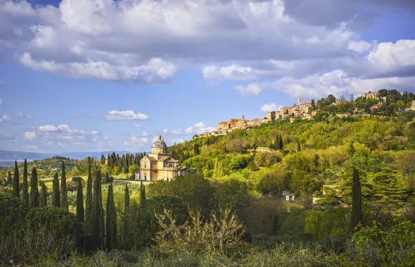 San Biagio Kyrka Och Montepulciano Italiensk Medeltida Siena Toscana Italien — Stockfoto