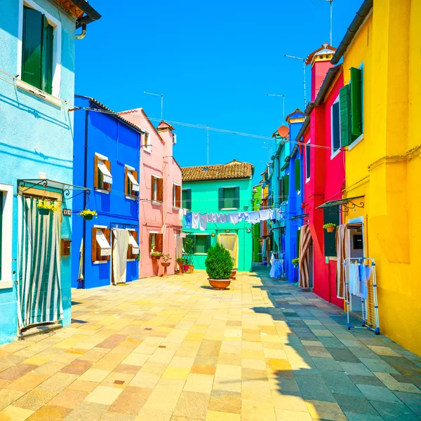 Веничка, улица острова Бурано, разноцветные дома, Италия — стоковое фото
