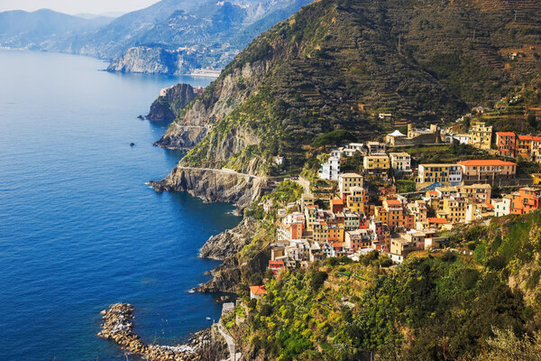 Via dell Amore, The Way of Love, aerial view. Cinque Terre, Ligu