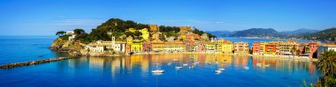 Sestri Levante, sessizlik defne deniz ve plaj panorama. Liguria, Ita