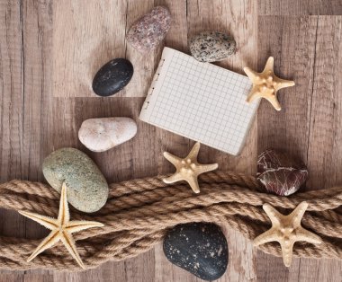 Seyahat arka plan, deniz yıldızı ve gemi halatı