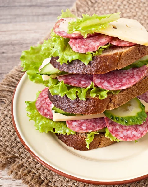 Sandwich con queso y embutidos de carne — Foto de Stock