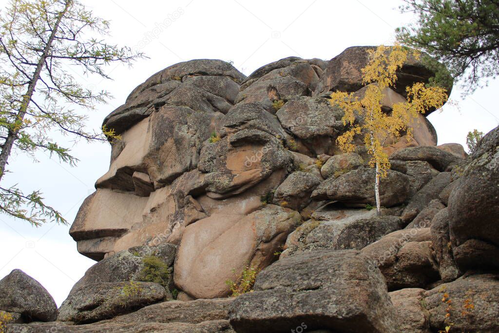 Rocks stones grandfather in the Krasnoyarsk Pillars Nature Reserve