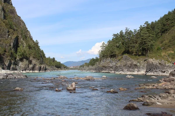 Yazın Katun Dağı manzaralı Altai Dağları 'ndaki Chemal.