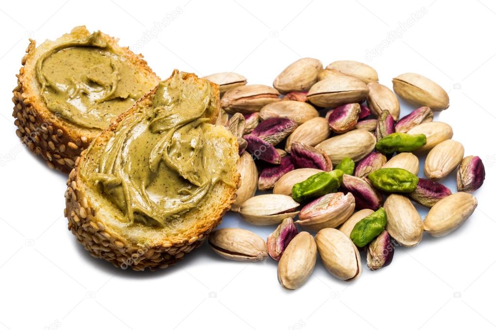 Bread with pistachio cream isolated 