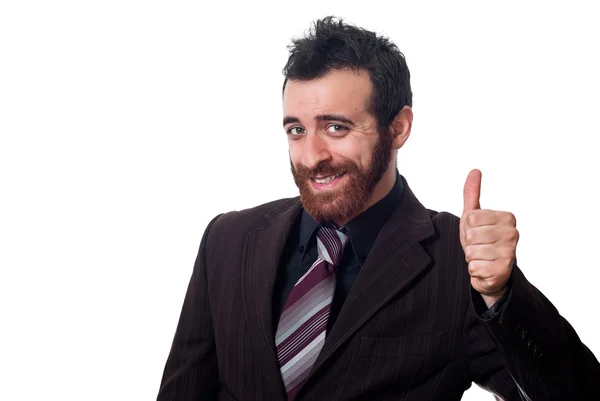 Businessman with thumb up on white — Stock Photo, Image