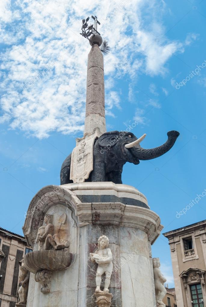 Statue of the Elephant, built in lava stone, symbol of Catania, Stock