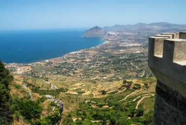 Erice güzel panoramik manzara. Sicilya