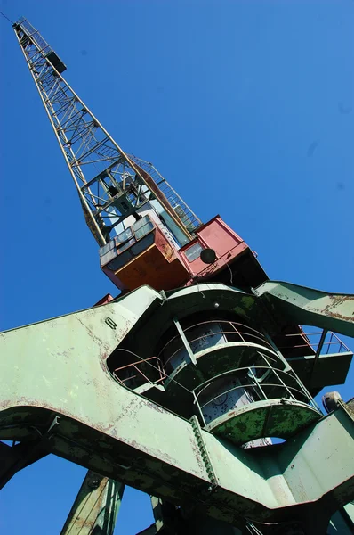 Dockside cargo crane at river port Kolyma — Stock Photo, Image