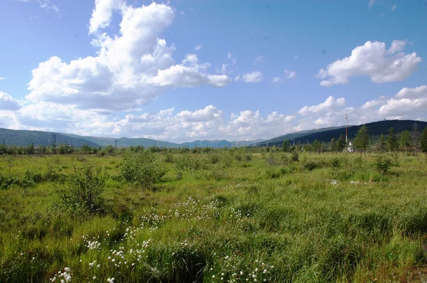 Région de la toundra avec montagnes près de Bilibino ville Tchoukotka Images De Stock Libres De Droits