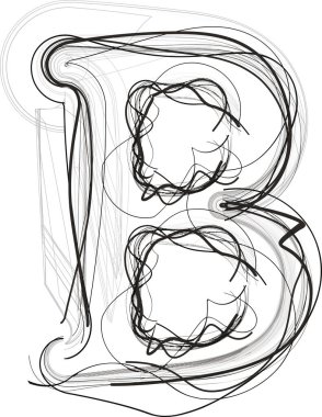 Soyut el çizimi Harf B Vektör illüstrasyonu