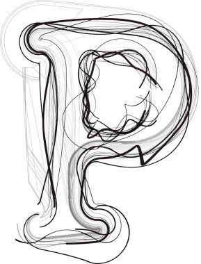 Soyut el çizilmiş P Vektörü illüstrasyonu