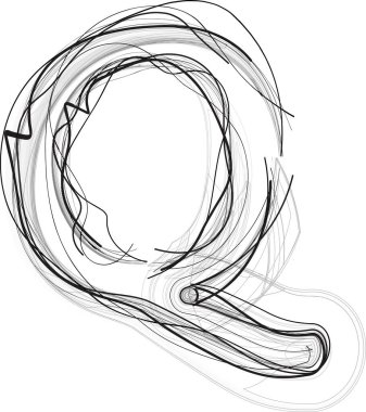 Soyut el çizimi Harf Q Vektör illüstrasyonu