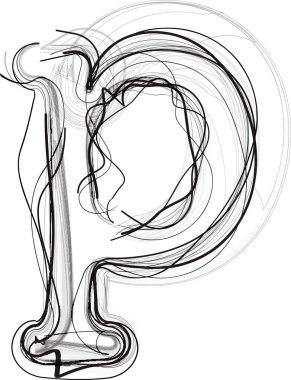 Soyut Doodle Harfi p Vektörü illüstrasyonuName