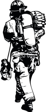 Elinde hortum işareti olan bir itfaiyeci. İllüzyon. Yangın güvenlik tasarımı Vektör İllüstrasyonu için harika