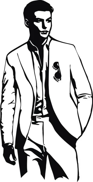 Desenho Elegante Jovem Homem Moda Posando Vector Ilustração — Vetor de Stock