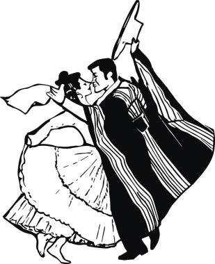 Çift dansı tasviri. Vektör İllüstrasyonu