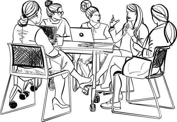 Creativas Femeninas Una Sala Reuniones Escuchando Colega Hacer Una Presentación — Archivo Imágenes Vectoriales